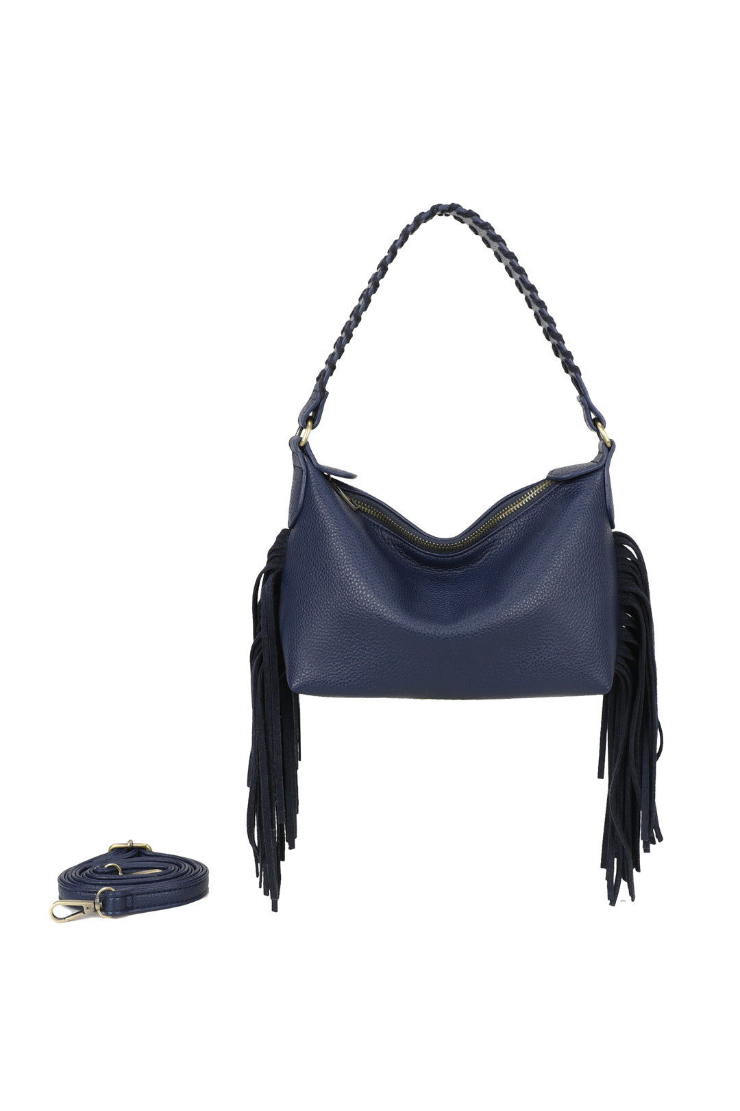 Lioren Suede PU Leather Small Crossbody Fringe Hobo Bag - RJ250975