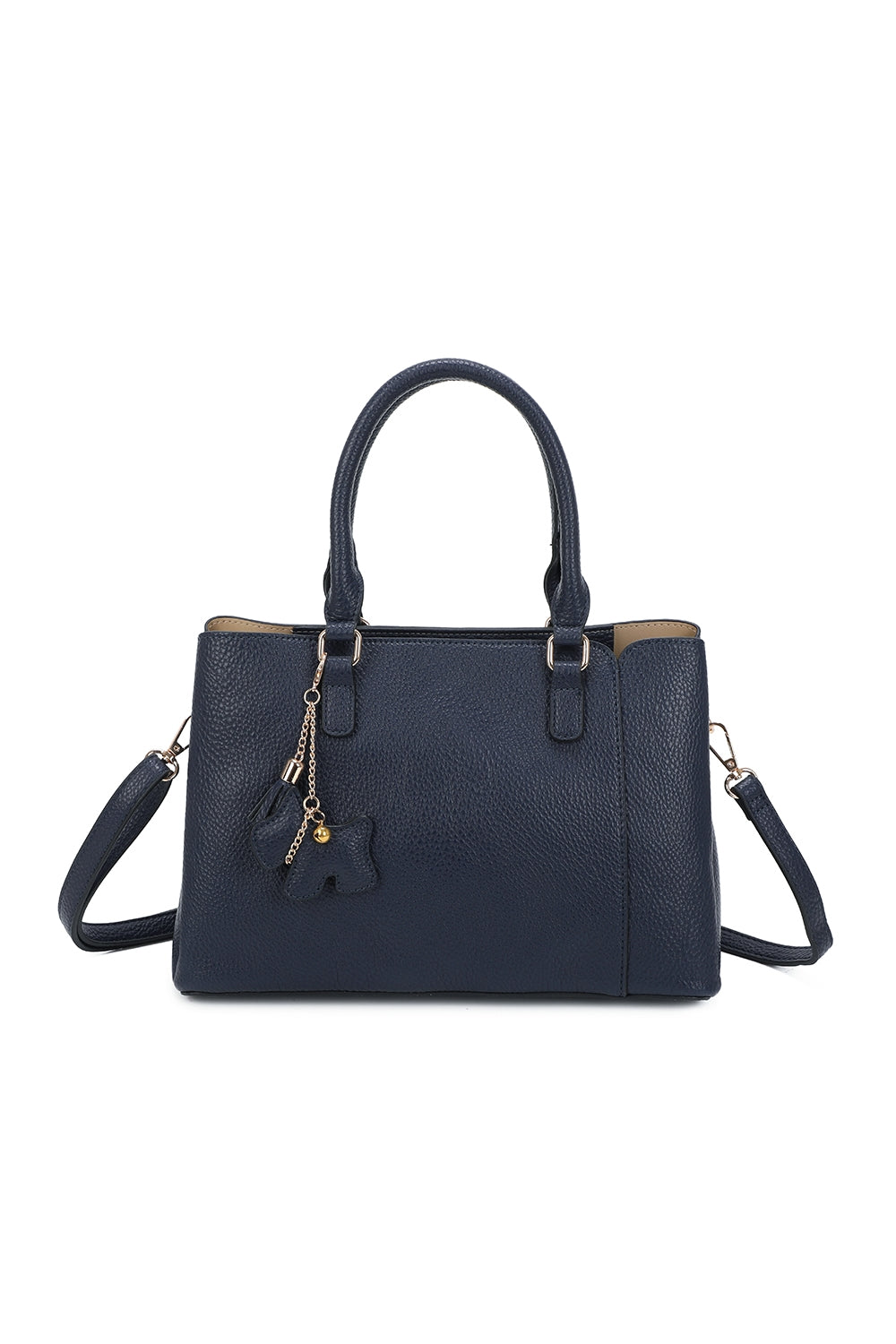 Velvet PU Leather Triple Compartment Shoulder Tote Bag With Dog Charm - RJ241073