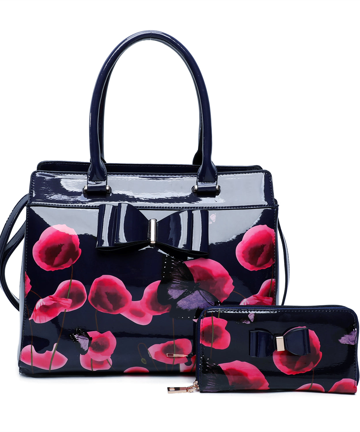 Papavero 2IN1 PU Patent Poppy Flower & Buttlefly Bucket Shaped With Purse Set - RJ200811