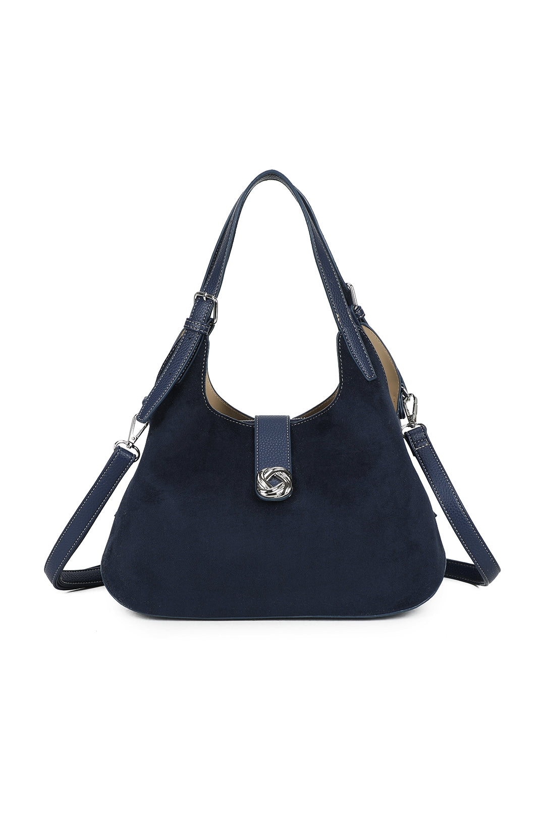 Caly Suede Tri-Compartments Top Handbag Hobo Bag with Detachable Strap - RJ250972