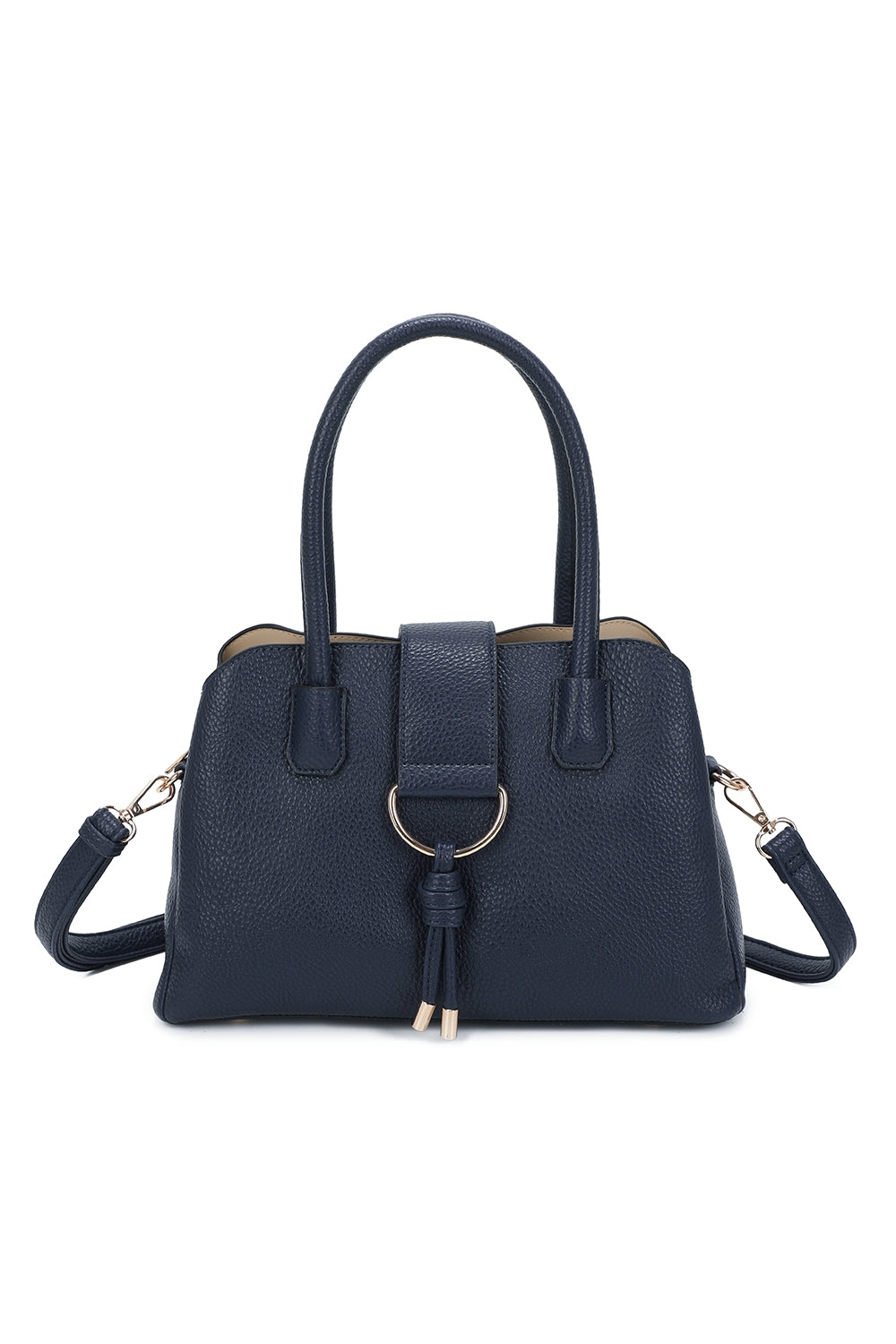 BellaElan PU Leather Triple Compartment Handbag with a metal D-ring Ornament and an Extra Long Strap - RJ241072