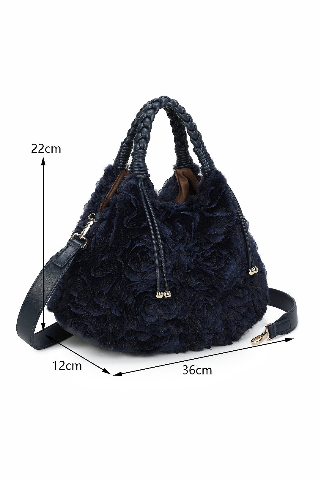Dorelle Large Faux Fur Sewn Lace Flower Pattern Top Handle Shoulder Bag - RY260532