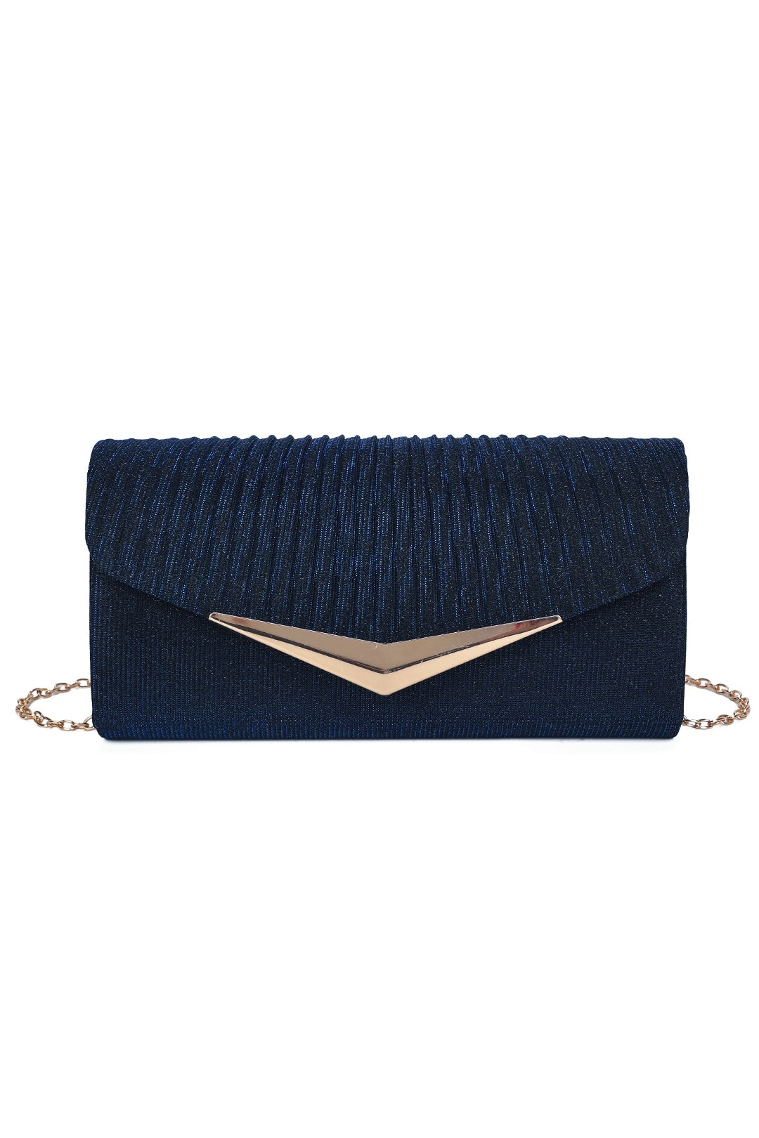 Celeste Fold Over V-shaped metal Pleated Glittering Clutch Bag - RH2601