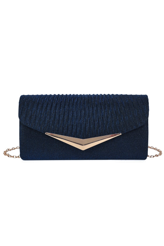 Celeste Fold Over V-shaped metal Pleated Glittering Clutch Bag - RH2601