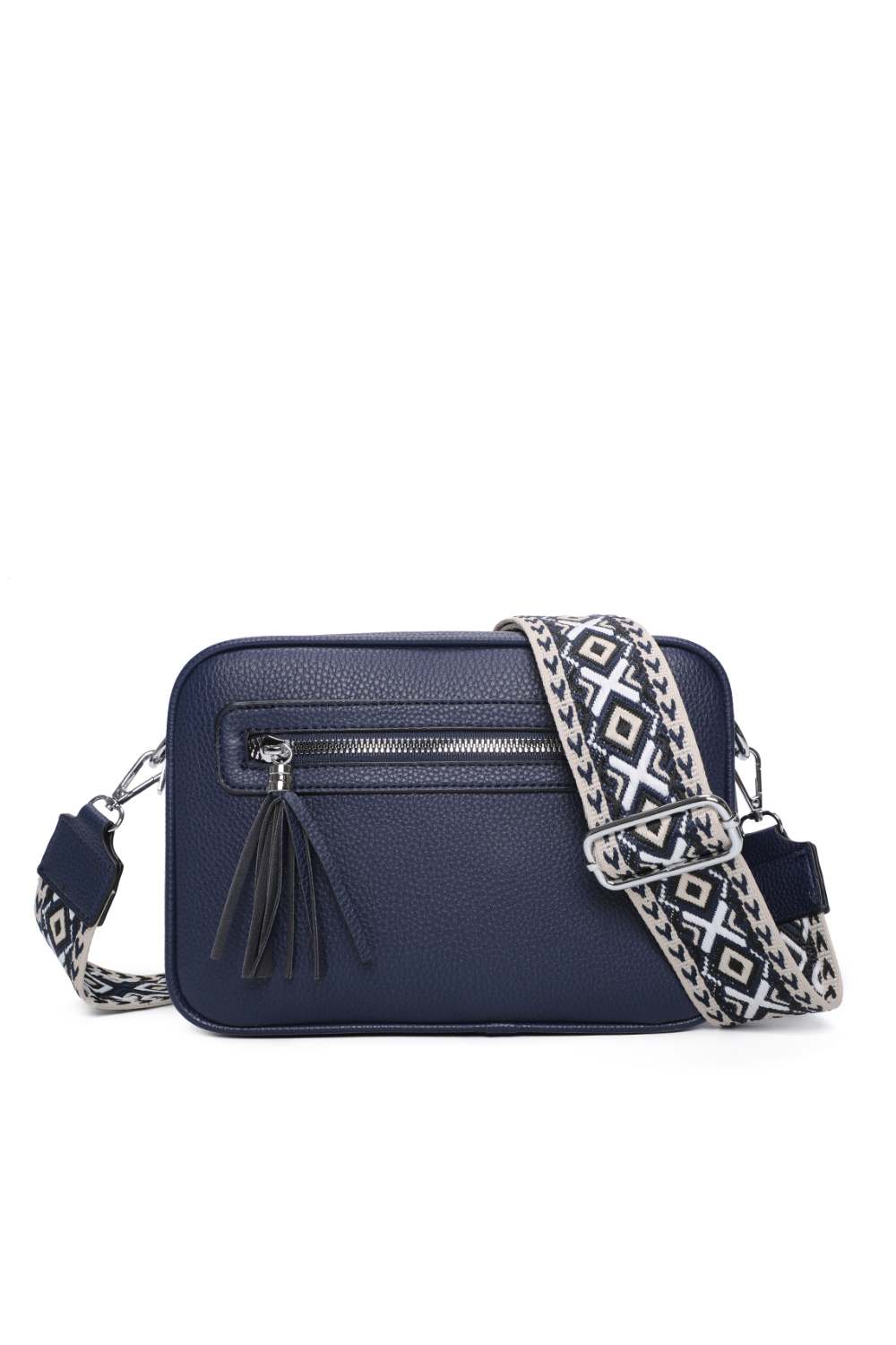 Quadriple Zipped Tassel Crossbody with Canvas Strap