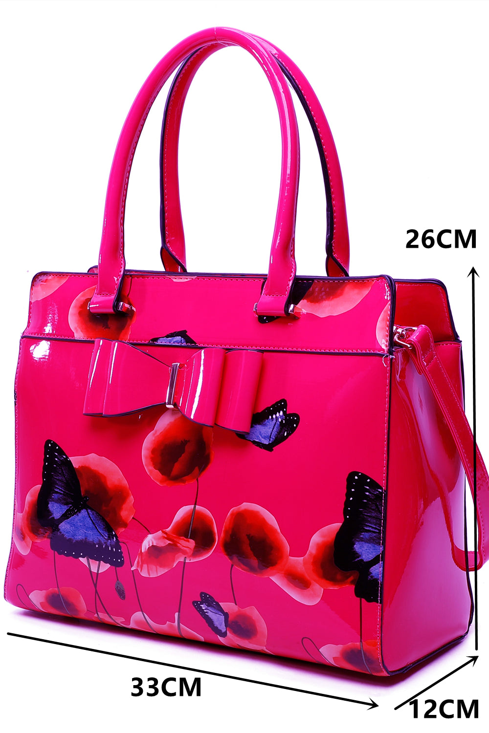 Papavero 2IN1 PU Patent Poppy Flower & Buttlefly Bucket Shaped With Purse Set - RJ200811