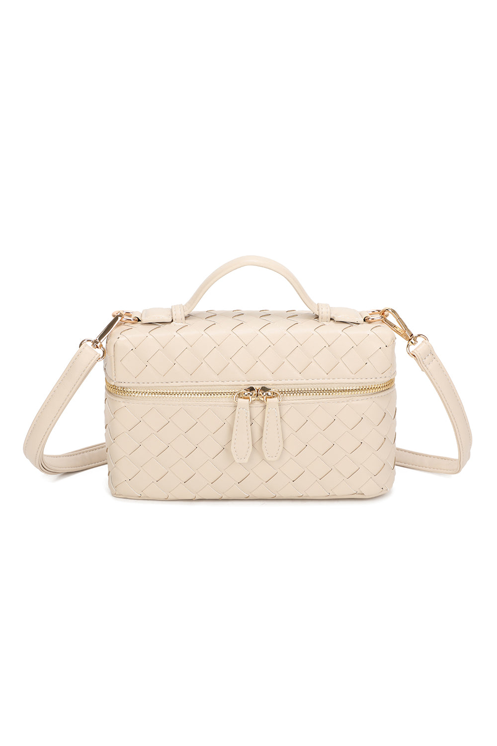 Artisan Woven PU Leather Top-Handle Crossbody Bag - RX25401