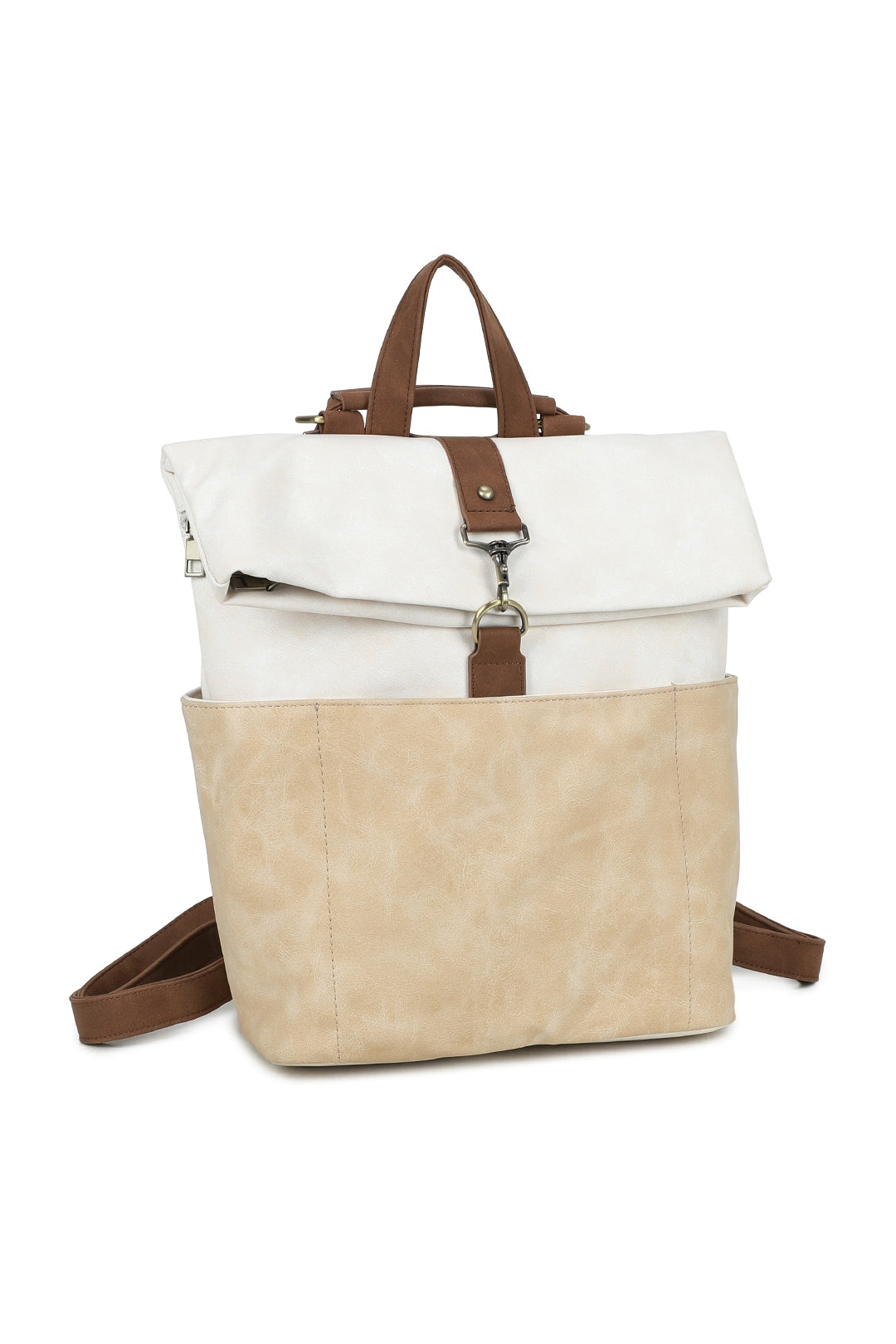 Terra Multi Pockets Fold-over Suede Leather Rucksack - RW250901