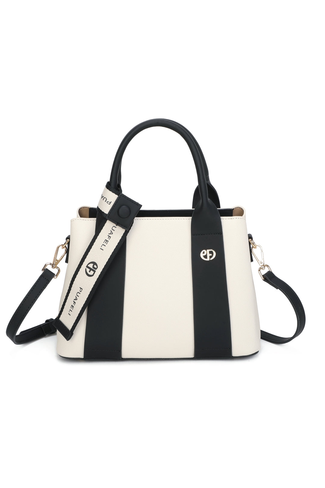 Mori PU Leather Triple Compartment Structured Canvas Top-Handle Tote Bag - RY250972