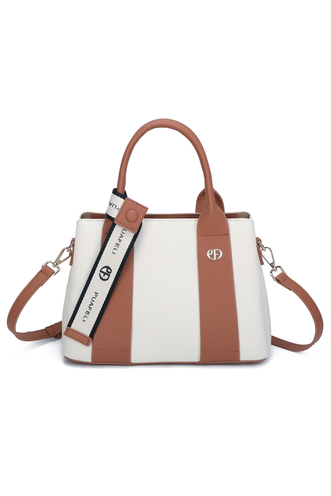 Mori PU Leather Triple Compartment Structured Canvas Top-Handle Tote Bag - RY250972