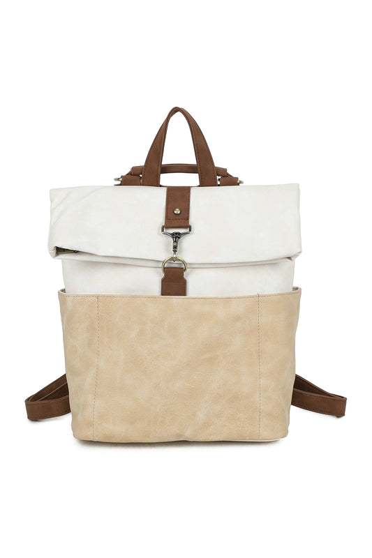 Terra Multi Pockets Fold-over Suede Leather Rucksack - RW250901