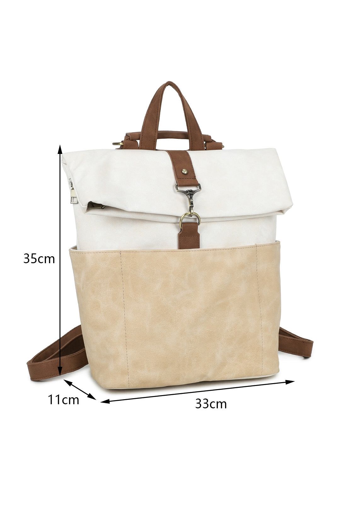 Terra Multi Pockets Fold-over Suede Leather Rucksack - RW250901