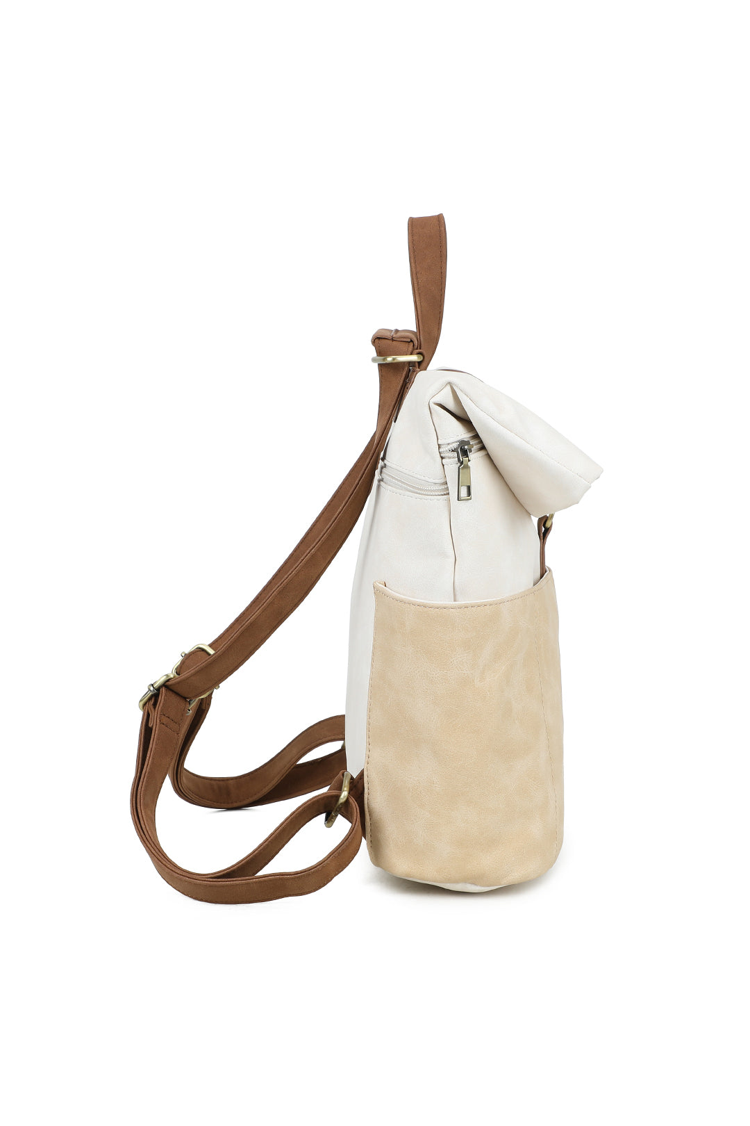 Terra Multi Pockets Fold-over Suede Leather Rucksack - RW250901
