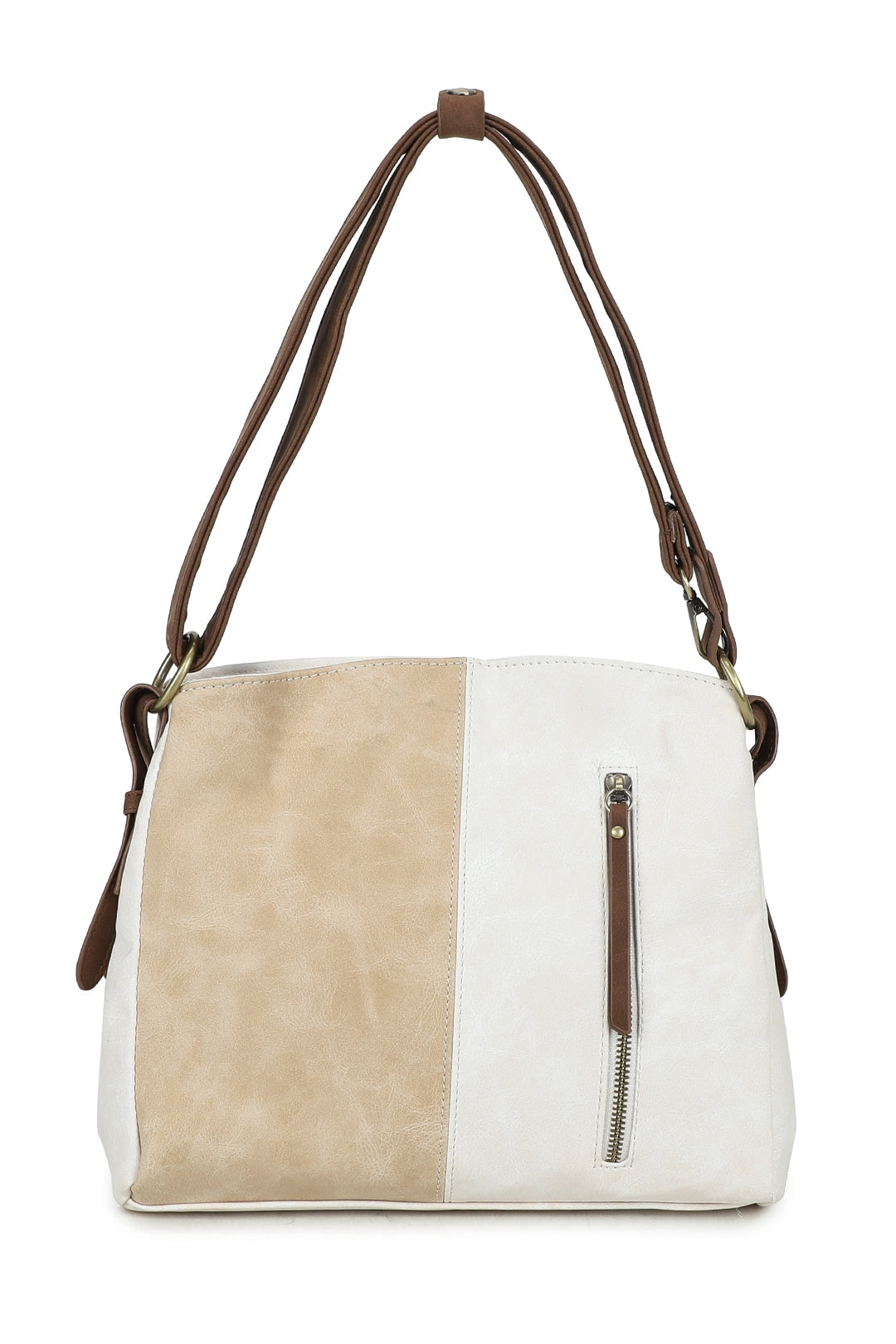 Velna Dual Compartment Strap Adjustable Suede Leather Hobo Bag - RW240455