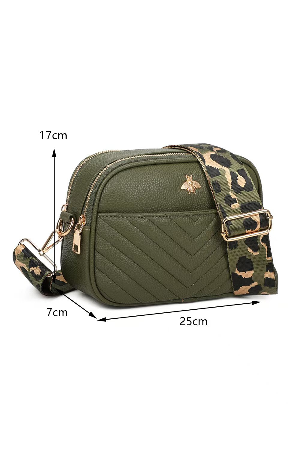 Bee Badge Quilted Double Zipper Compartment Tassel Crossbody Handbag - RW250451