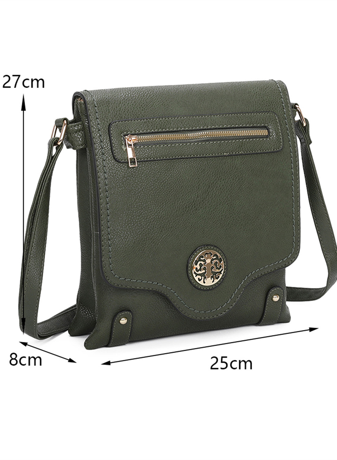 Sara Triple Zip Dual Compartments PU Crossbody Messenger Bag - RM140901