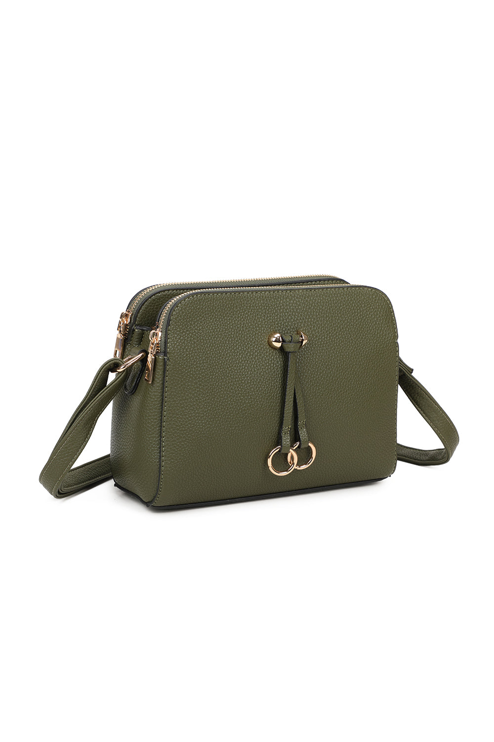 Metz Twin Rings Charm Three Zipped Sections PU Leather Crossbody Bag - RB230621