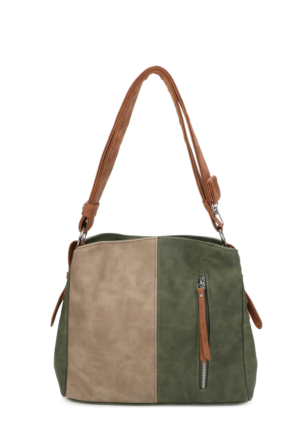 Velna Dual Compartment Strap Adjustable Suede Leather Hobo Bag - RW240455