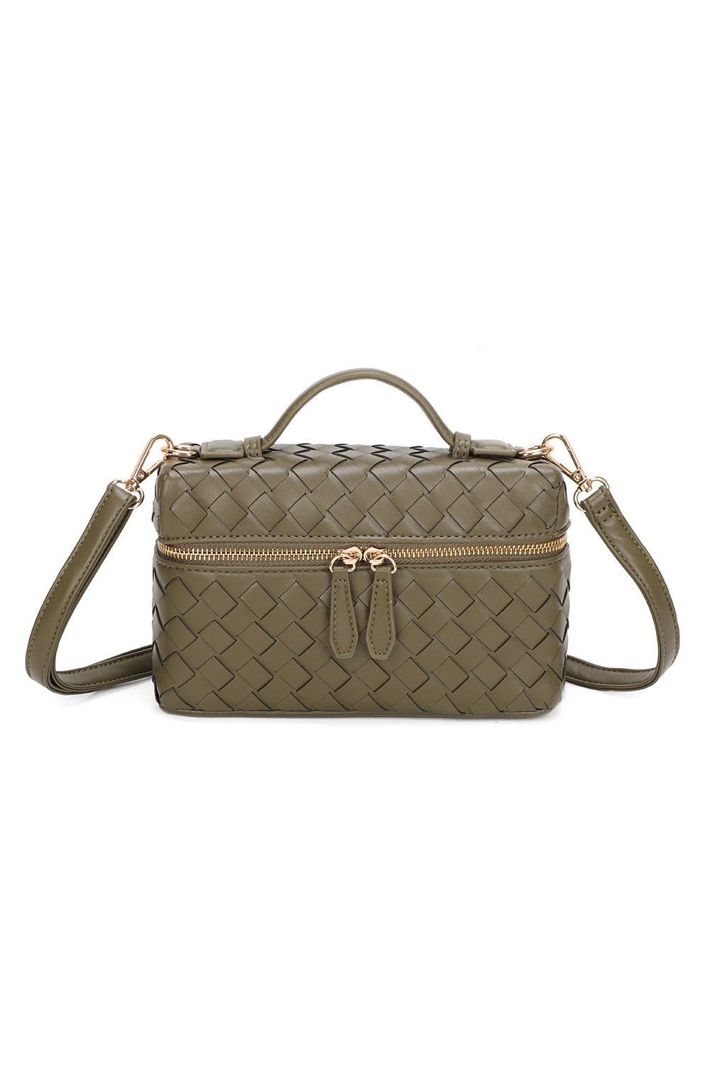 Artisan Woven PU Leather Top-Handle Crossbody Bag - RX25401