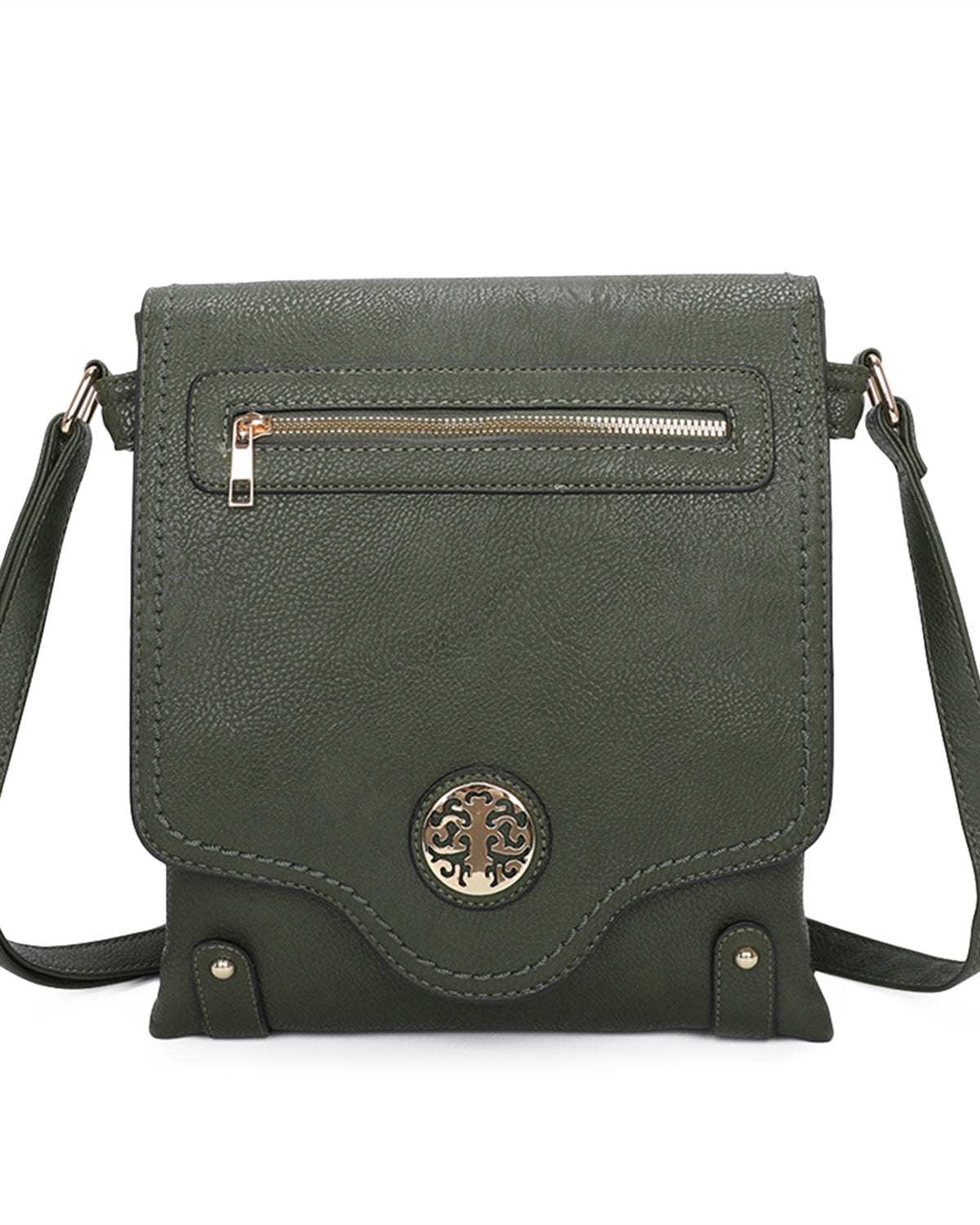 Sara Triple Zip Dual Compartments PU Crossbody Messenger Bag - RM140901