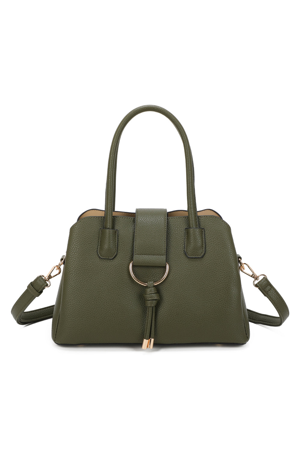 BellaElan PU Leather Triple Compartment Handbag with a metal D-ring Ornament and an Extra Long Strap - RJ241072