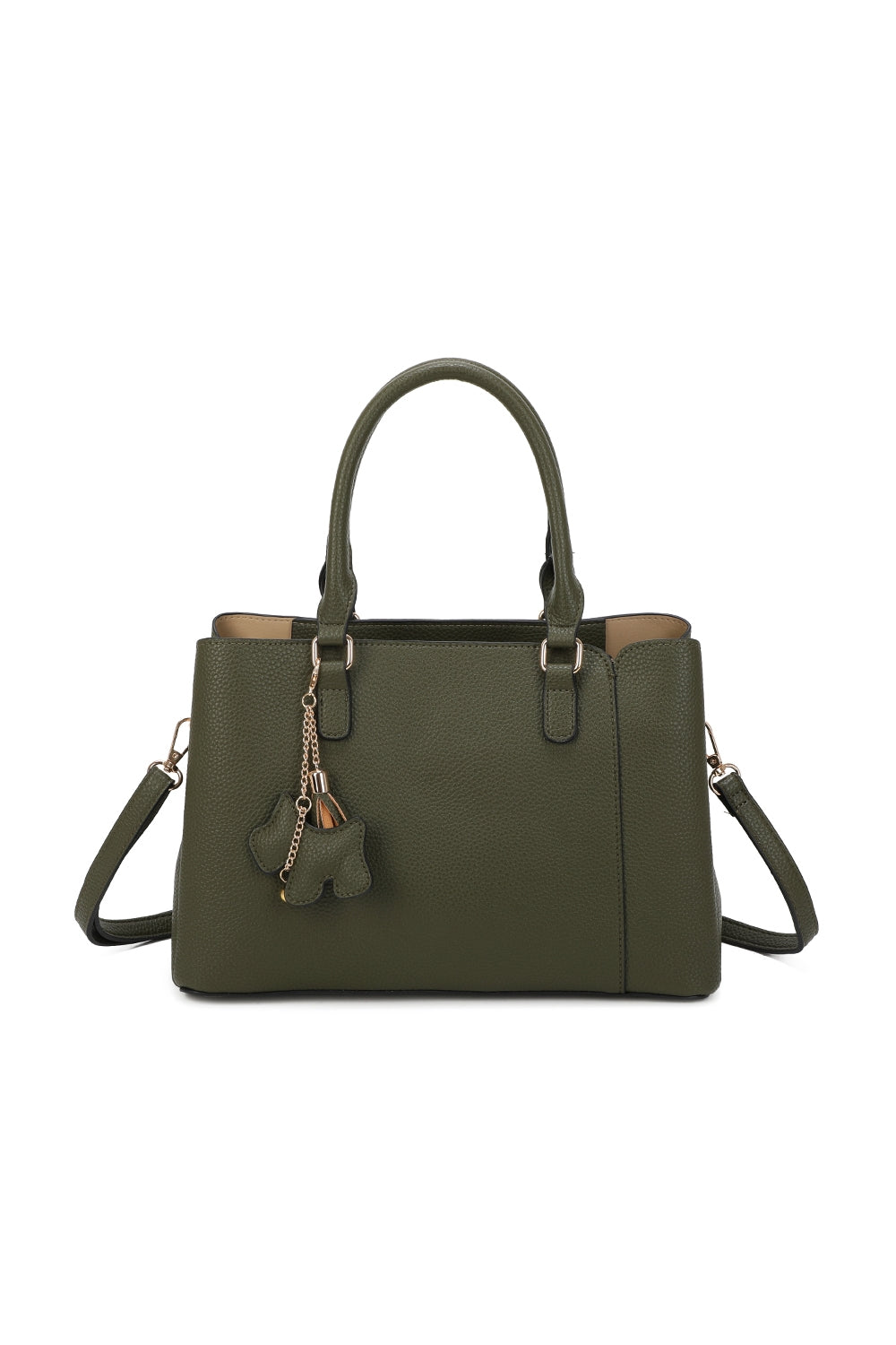 Velvet PU Leather Triple Compartment Shoulder Tote Bag With Dog Charm - RJ241073
