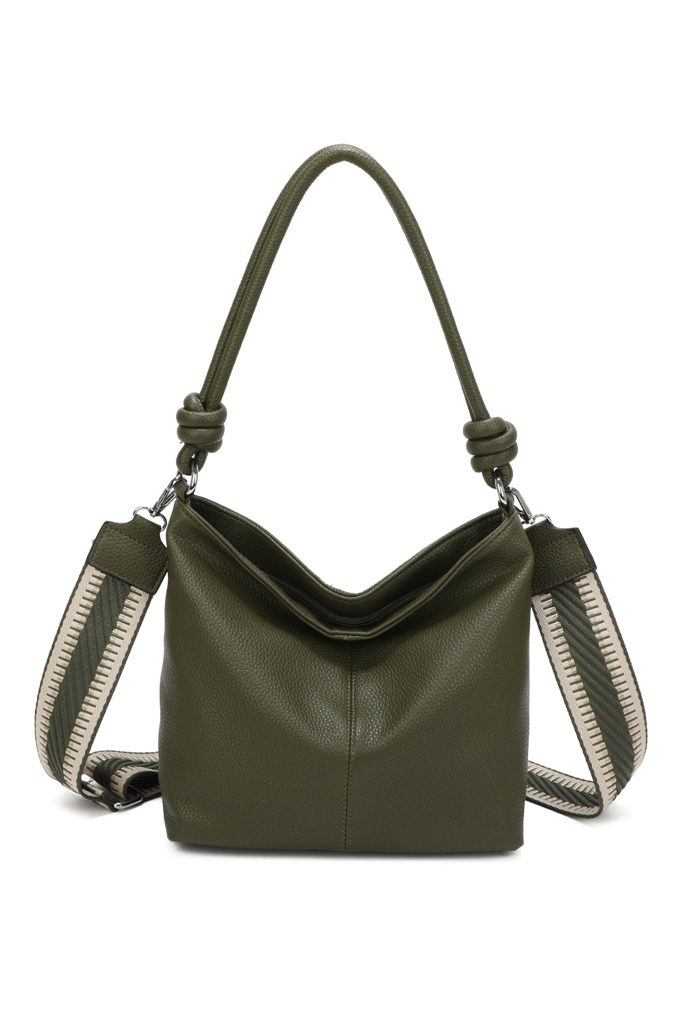 Velora PU Leather Shoulder Hobo Bag with Braided and Canvas Strap - RB241032