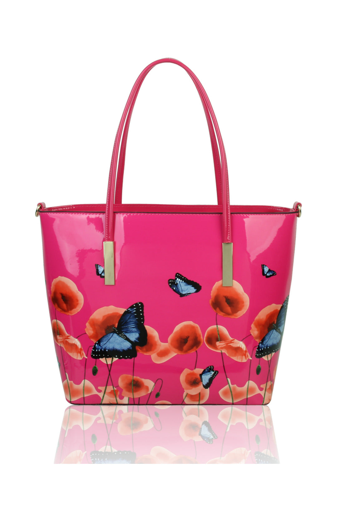 Patent Flower & Butterfly Patterned Tote Bag With Removable Strap - RL171056 - PB