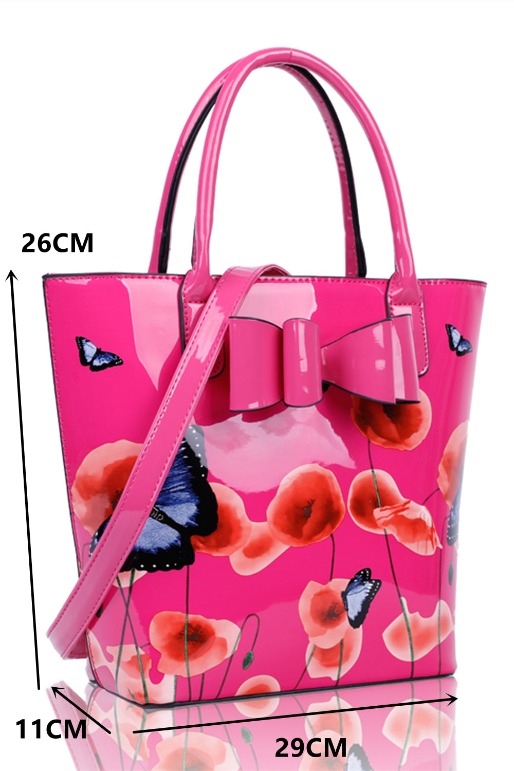 Amapola 2IN1 Poppy Flower & Buttlefly Bucket Shaped Top-Handle Bag With Purse Set - RJ180802