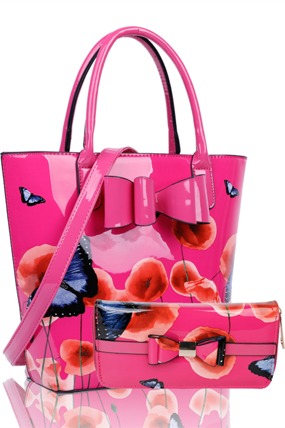 Amapola 2IN1 Poppy Flower & Buttlefly Bucket Shaped Top-Handle Bag With Purse Set - RJ180802