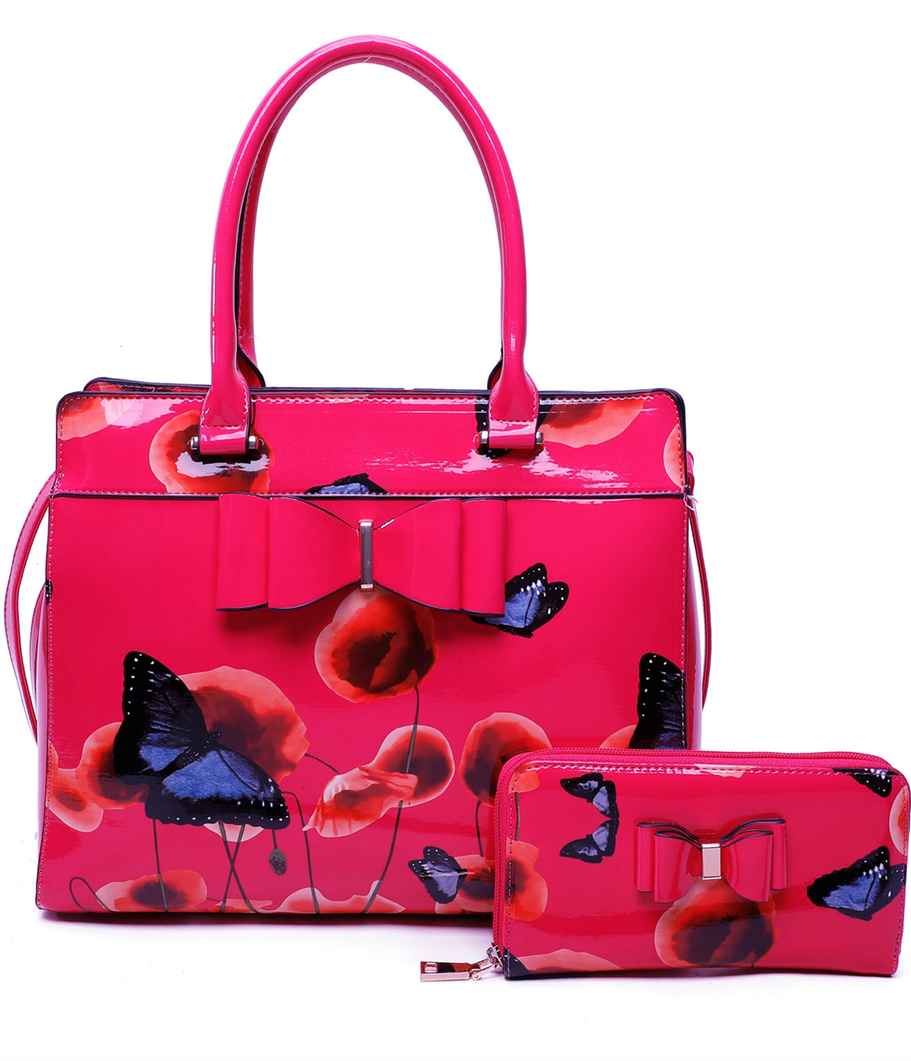 Papavero 2IN1 PU Patent Poppy Flower & Buttlefly Bucket Shaped With Purse Set - RJ200811