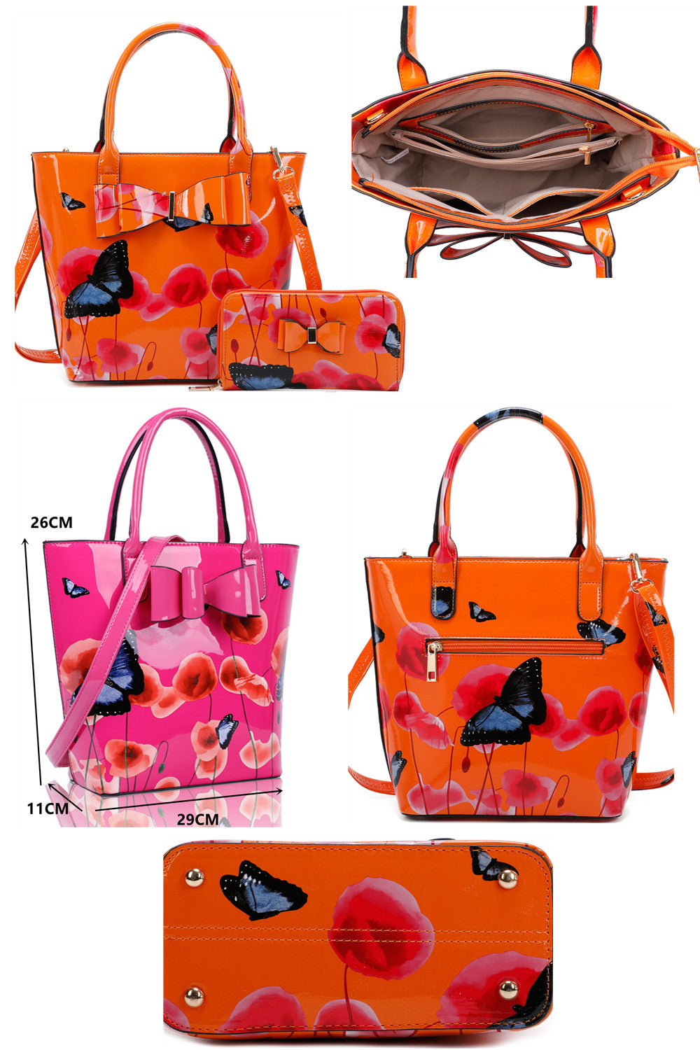 Amapola 2IN1 Poppy Flower & Buttlefly Bucket Shaped Top-Handle Bag With Purse Set - RJ180802