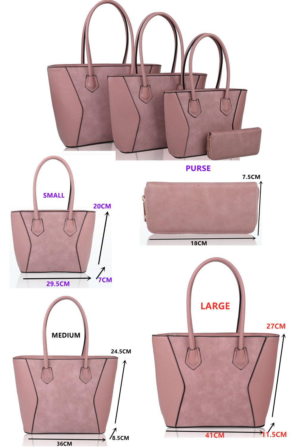 Squisita Elegant 4in1 PU Leather Handbag x Tote bag with Purse - RH180535