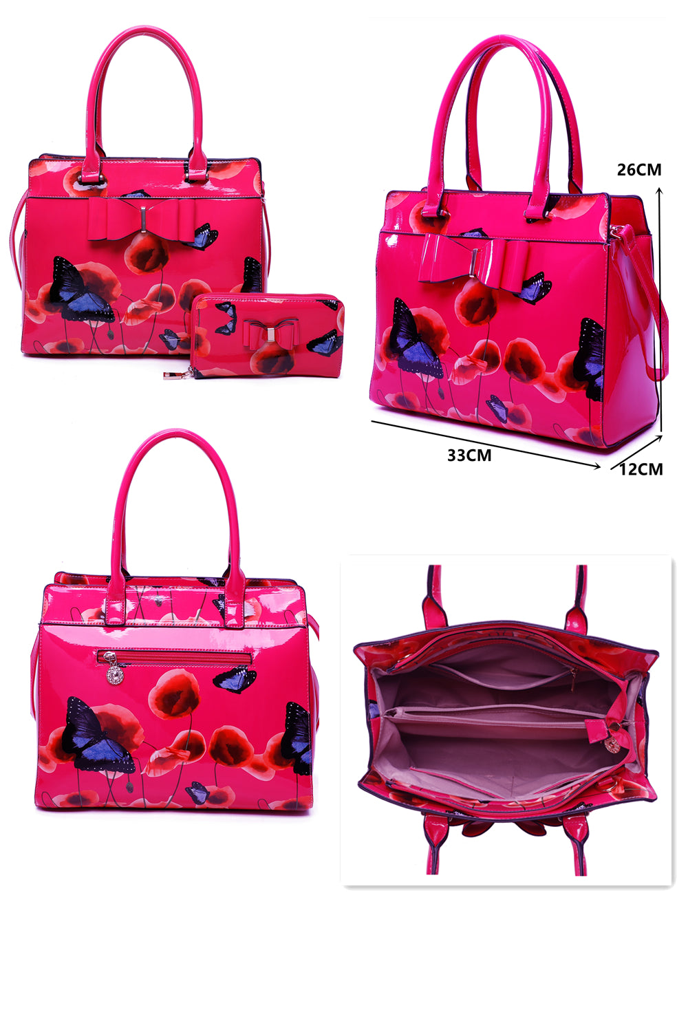 Papavero 2IN1 PU Patent Poppy Flower & Buttlefly Bucket Shaped With Purse Set - RJ200811