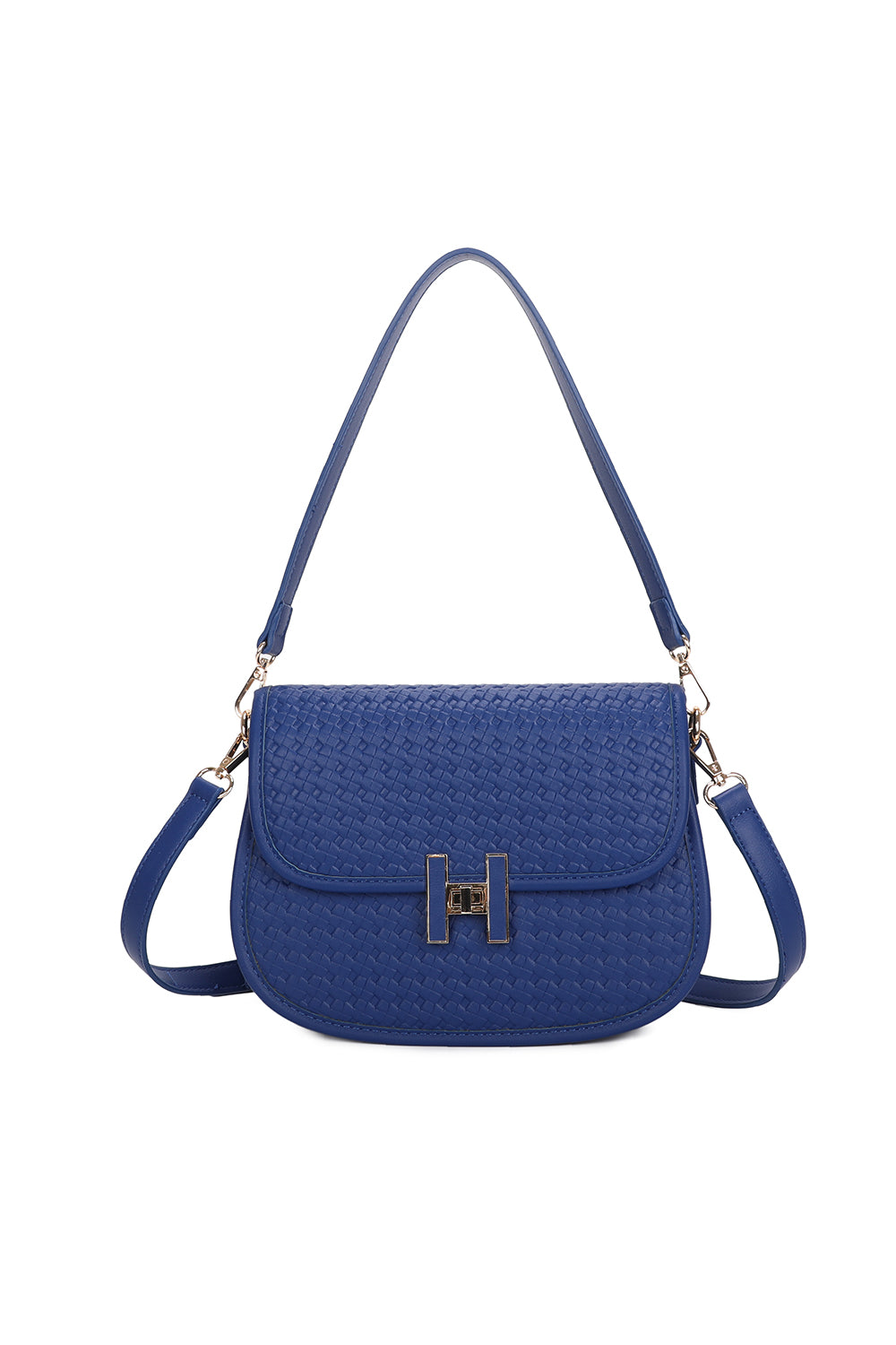 Echo PU Leather Woven Patterned Shoulder/Satchel Bag with Extra Long Strap - ry241058