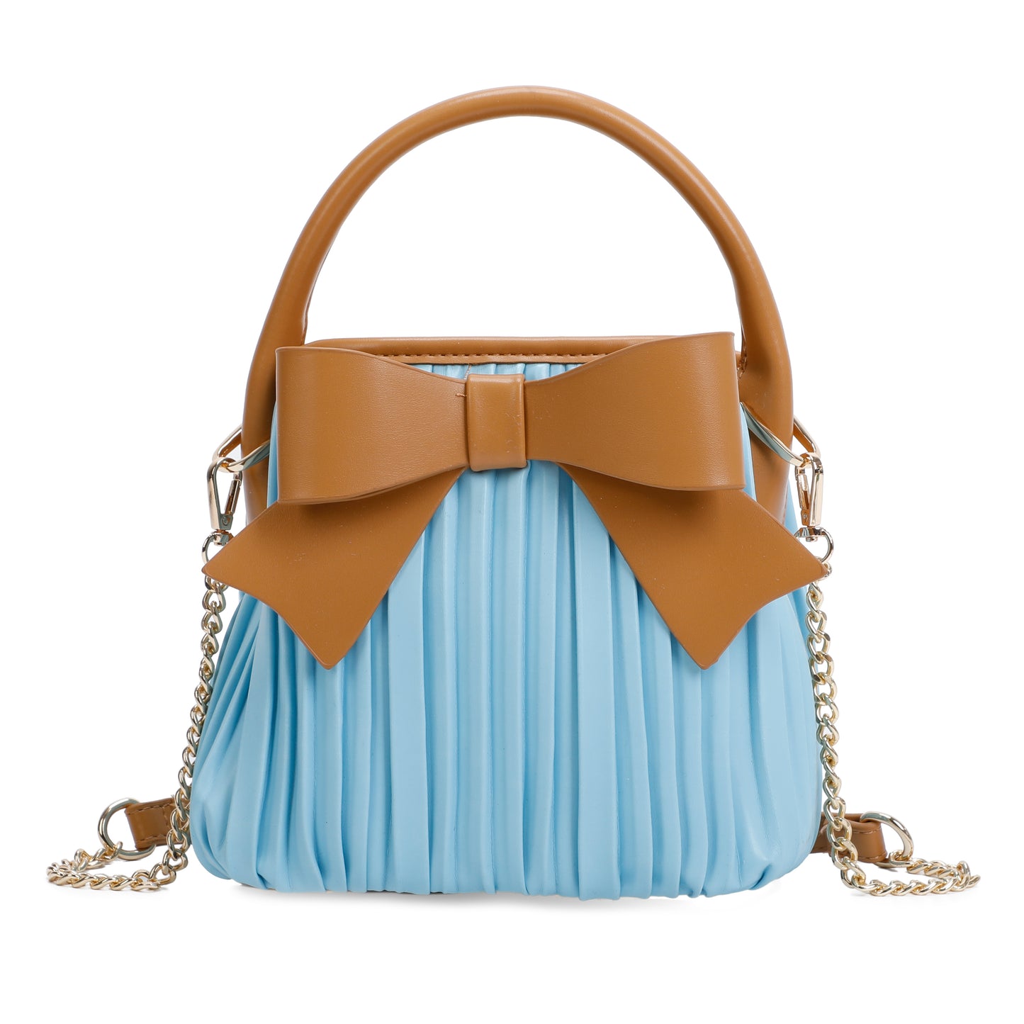 Ruffled Faux Leather Handle Handbag