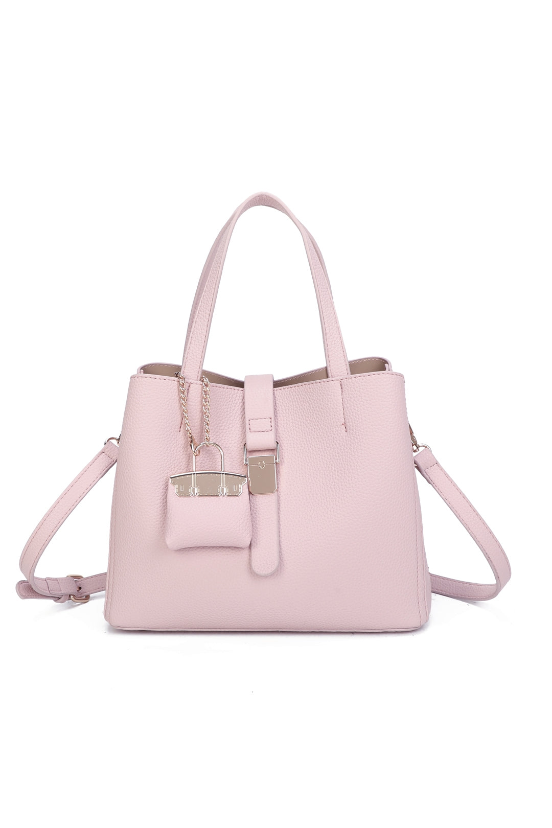 Ellory Triple Compartments Top Handle Tote Bag With Mini Bag Charm - RG51002