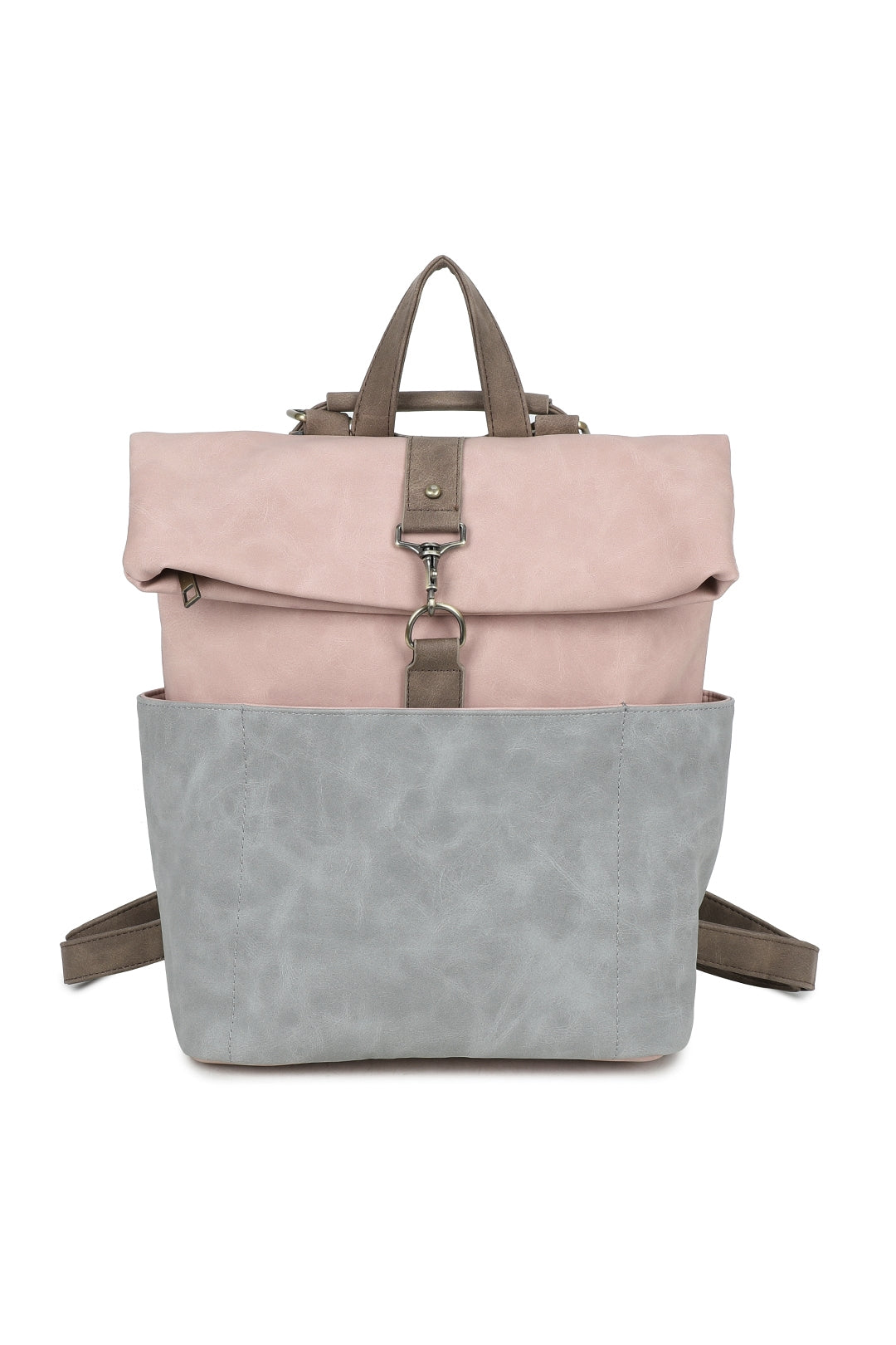 Terra Multi Pockets Fold-over Suede Leather Rucksack - RW250901