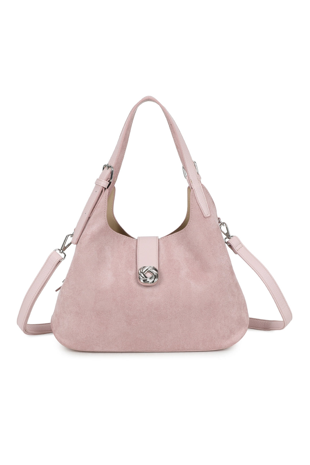Caly Suede Tri-Compartments Top Handbag Hobo Bag with Detachable Strap - RJ250972