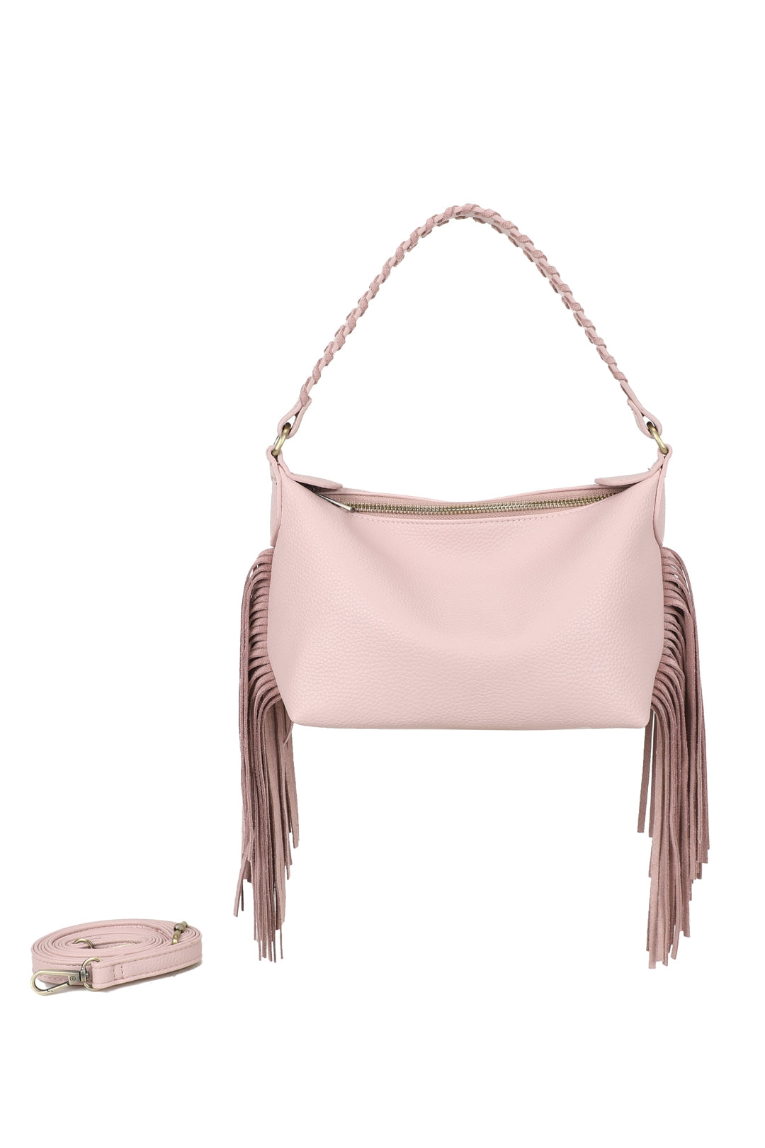 Lioren Suede PU Leather Small Crossbody Fringe Hobo Bag - RJ250975