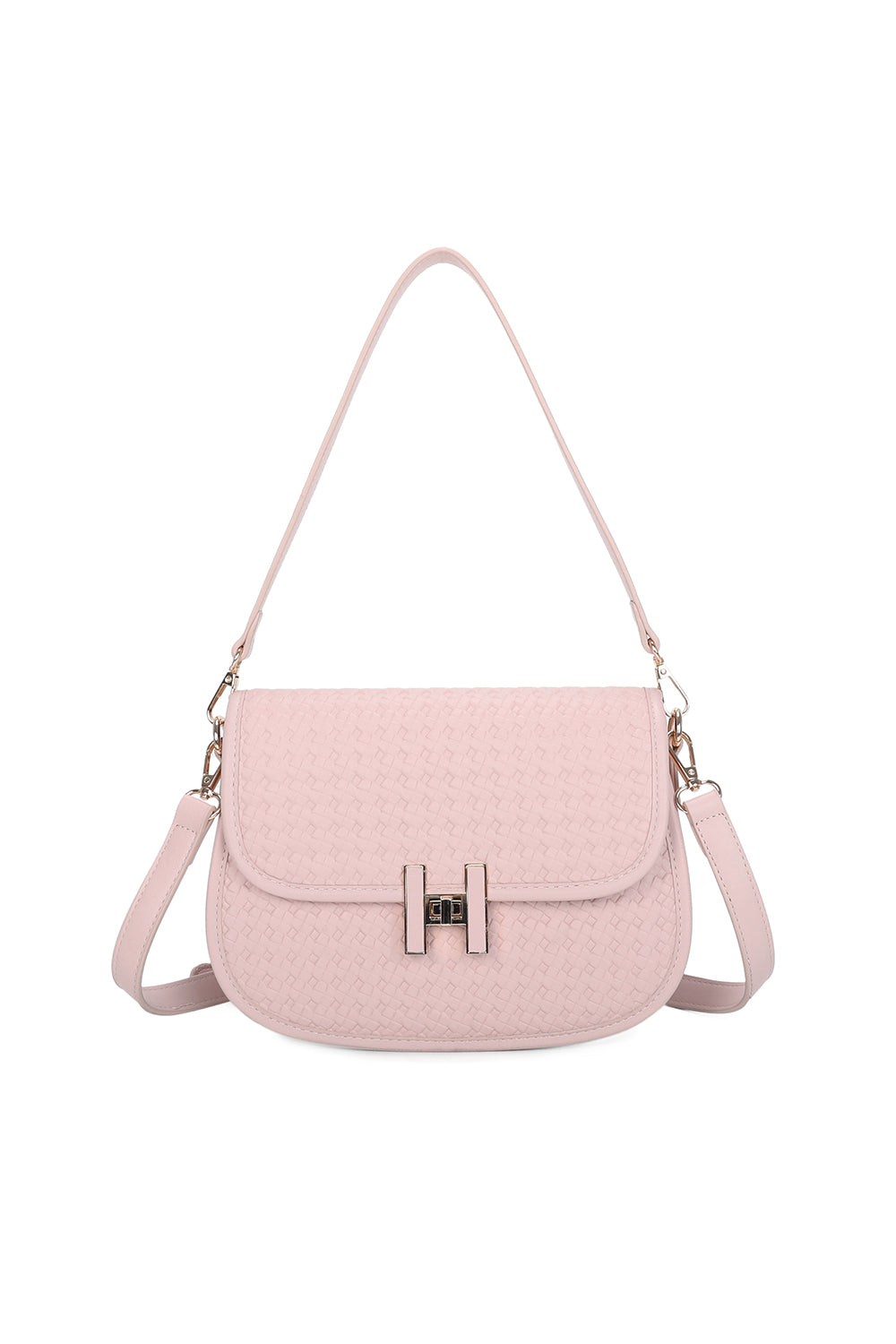 Echo PU Leather Woven Patterned Shoulder/Satchel Bag with Extra Long Strap - ry241058