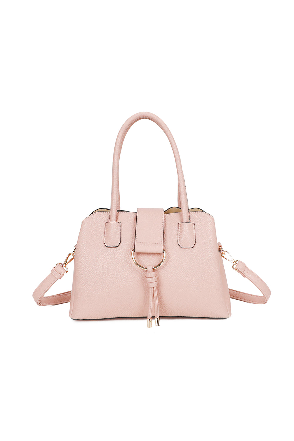 BellaElan PU Leather Triple Compartment Handbag with a metal D-ring Ornament and an Extra Long Strap - RJ241072
