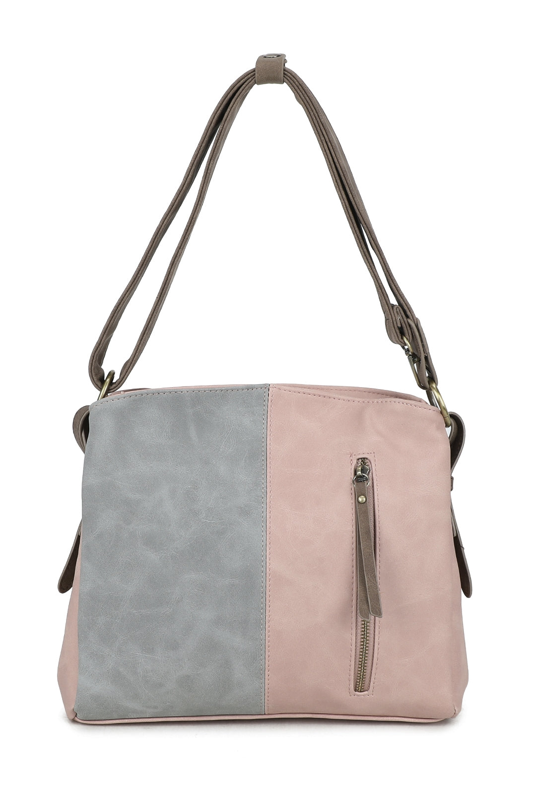 Velna Dual Compartment Strap Adjustable Suede Leather Hobo Bag - RW240455
