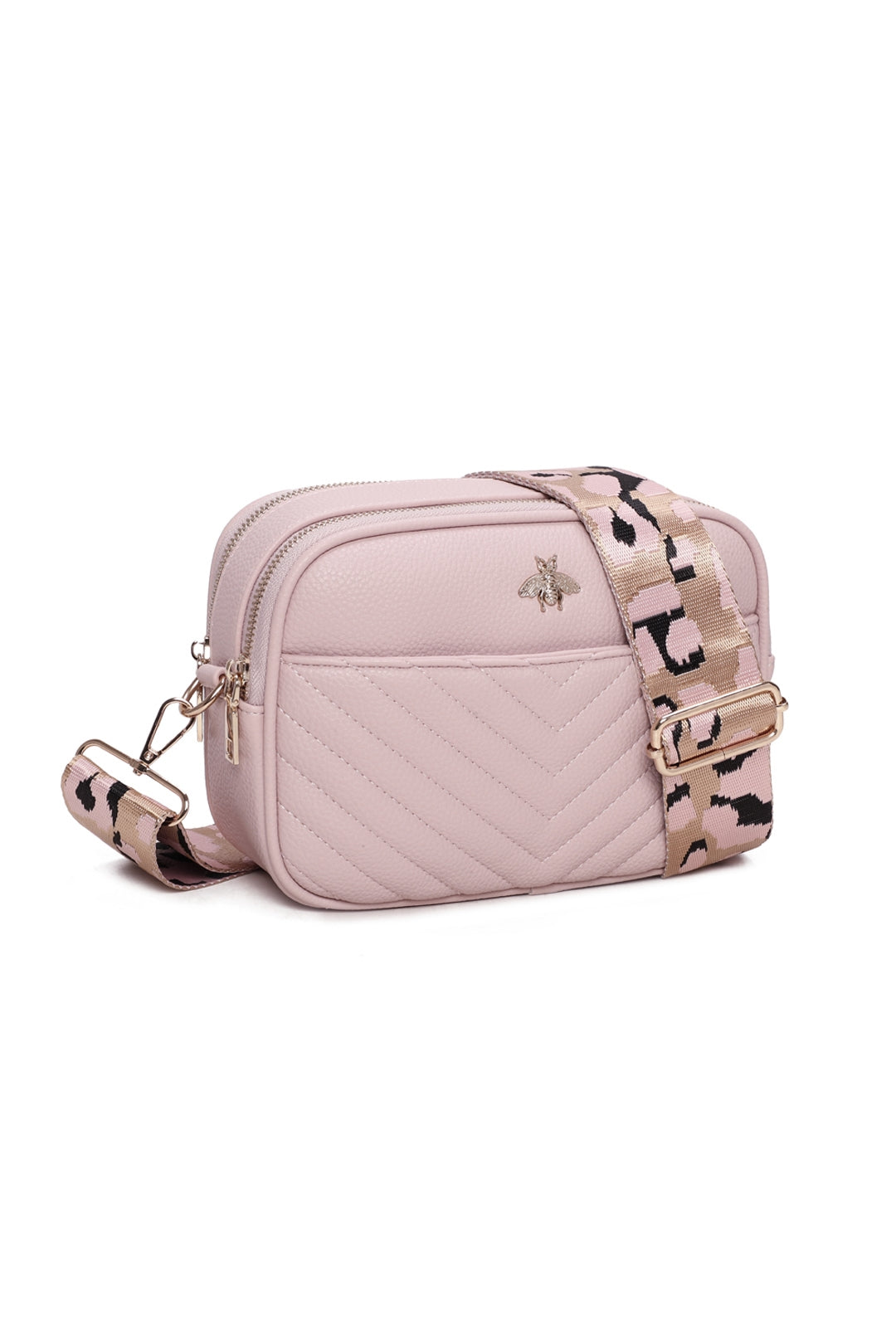 Bee Badge Quilted Double Zipper Compartment Tassel Crossbody Handbag - RW250451