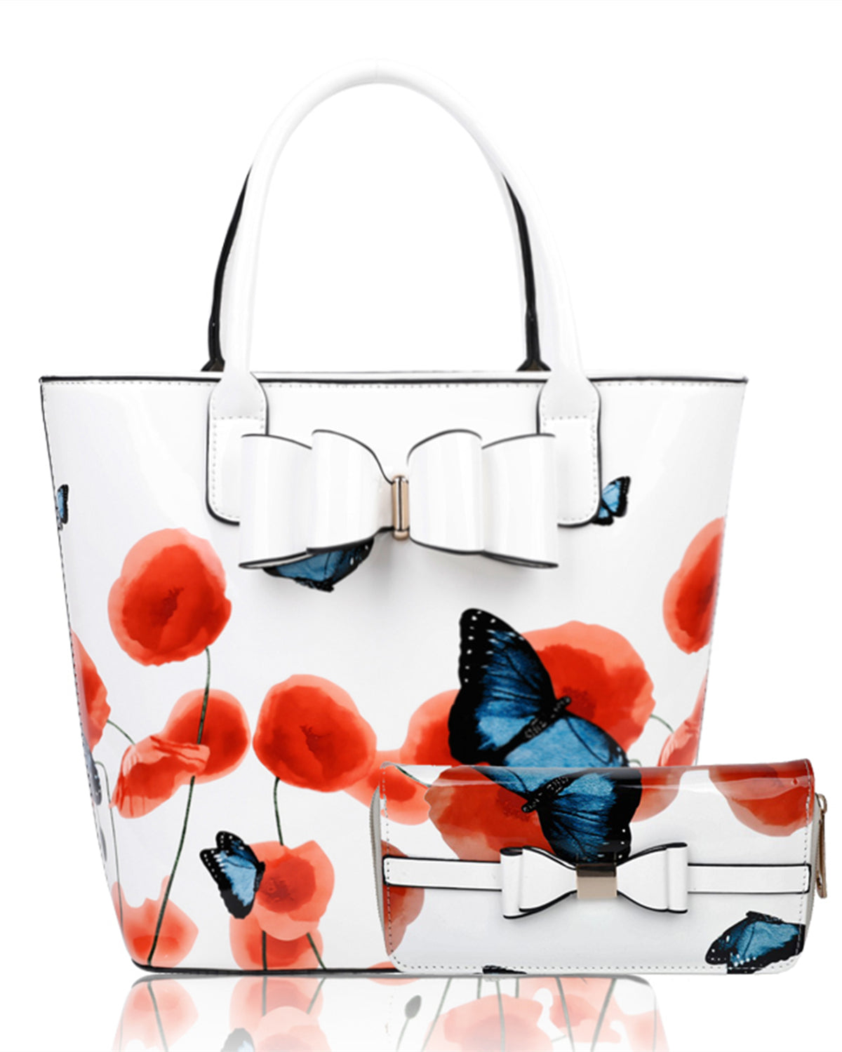 Amapola 2IN1 Poppy Flower & Buttlefly Bucket Shaped Top-Handle Bag With Purse Set - RJ180802