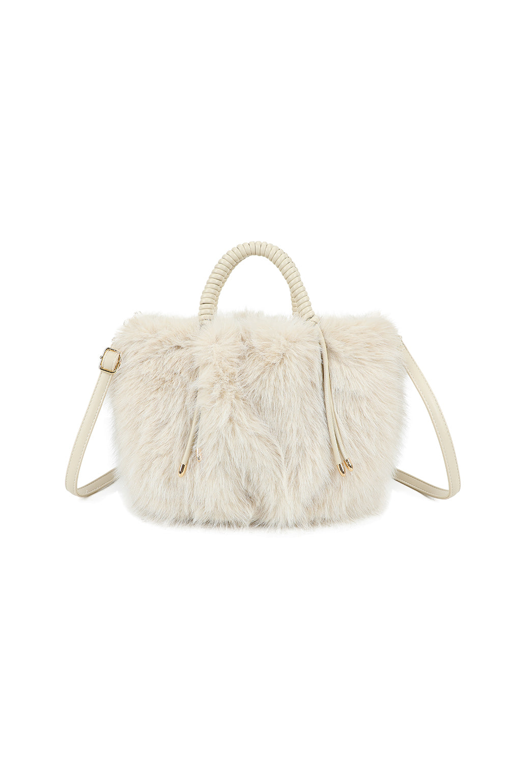 Avelyn Sparkling Faux Fur Top Handle Shoulder Bag with Braided Handle - RY250421