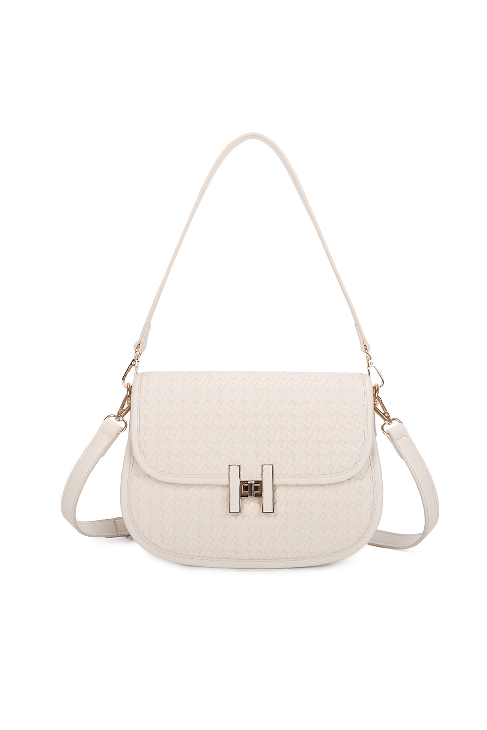 Echo PU Leather Woven Patterned Shoulder/Satchel Bag with Extra Long Strap - ry241058