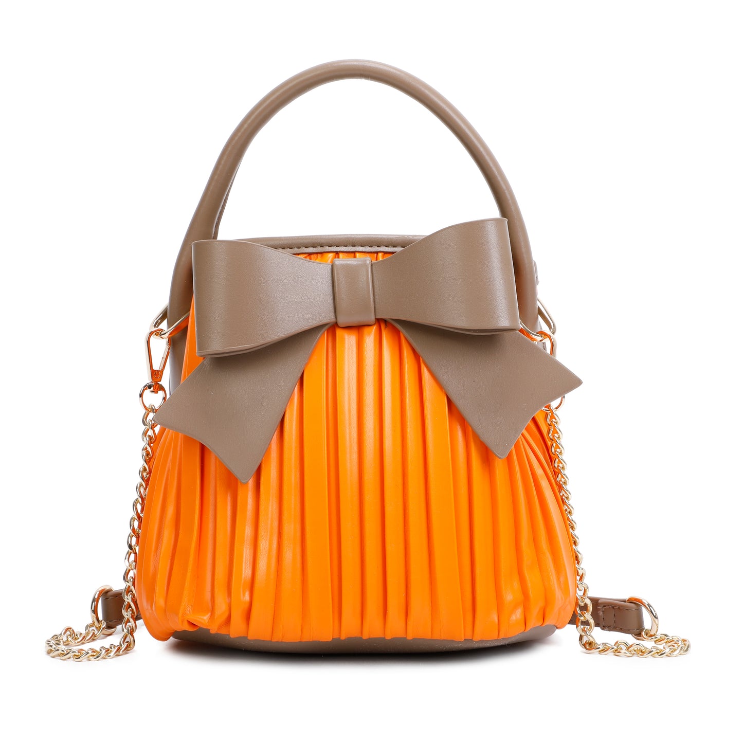 Ruffled Faux Leather Handle Handbag