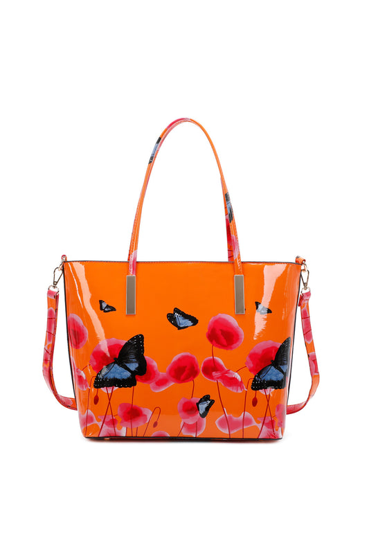 Patent Flower & Butterfly Patterned Tote Bag With Removable Strap - RL171056 - PB