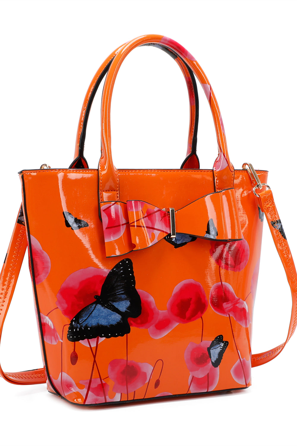 Amapola 2IN1 Poppy Flower & Buttlefly Bucket Shaped Top-Handle Bag With Purse Set - RJ180802